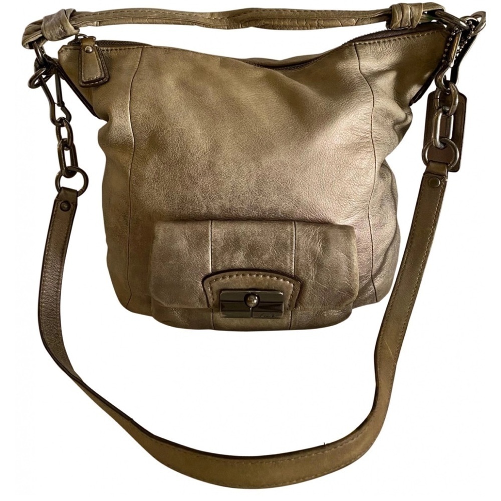 Coach vintage metallic gray silver distressed leather crossbody handbag